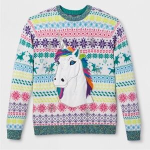 Blizzard Bay Ugly Christmas Sweater Unisex Women’s Unicorn Knit M EUC Lisa Frank
